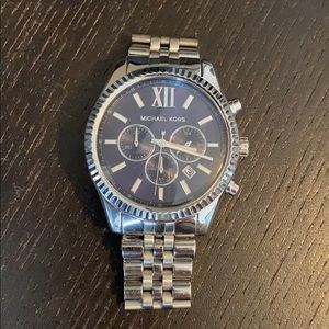 Silver Michael Kors Watch with Navy Blue Face